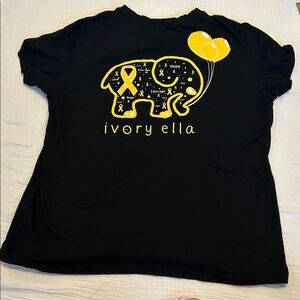 Ivory Ella Women’s Short Sleeve Top Black Yellow Large Elephant Childhood Cancer